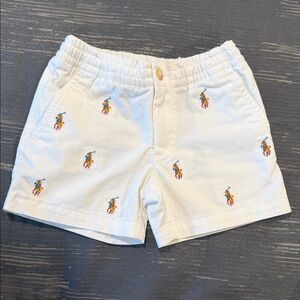 Ralph Lauren White Kids Shorts with Multicolor Polo Motifs